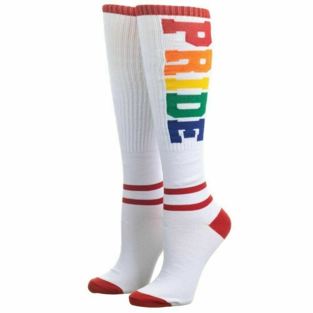 Rainbow Pride Spell Out LGBTQ Knee High Socks 1 Pair Shoe Size 5-11 NEW